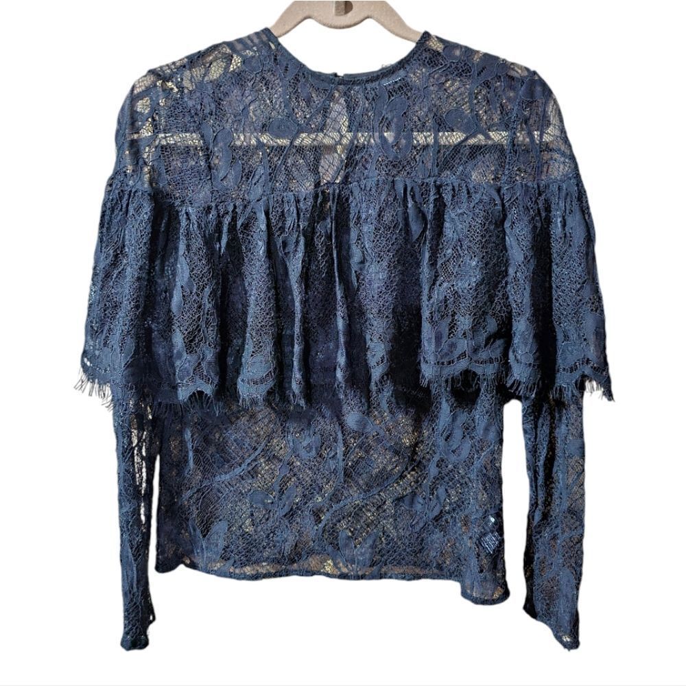 WHO‎ WHAT WEAR Black Lace Ruffle  Blouse - Size XS